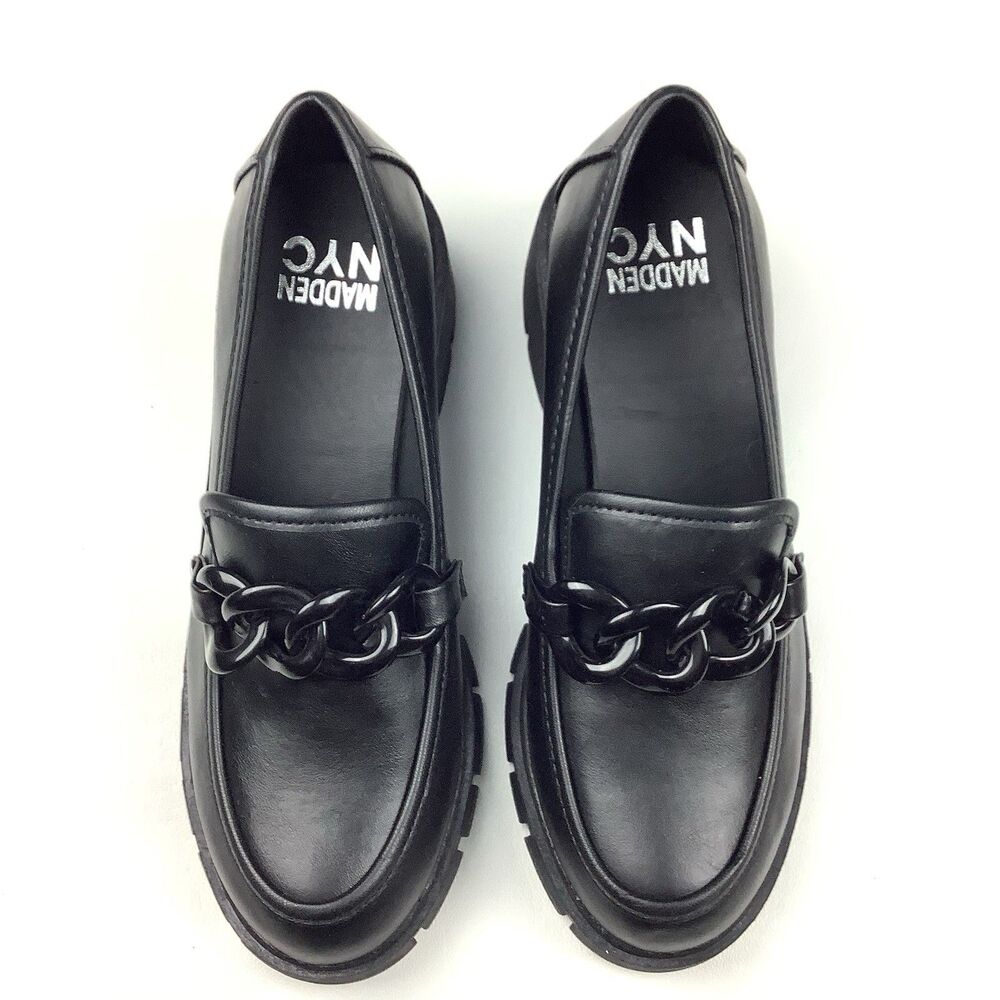 Madden NYC Shoes Women's 7.5 Loafers Black Chunky Lug Heels Platform Y2K Grunge - Picture 3 of 12